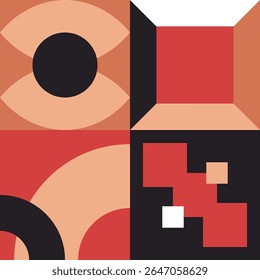 Red black and cream geometric abstract circles squares modern minimal style pattern