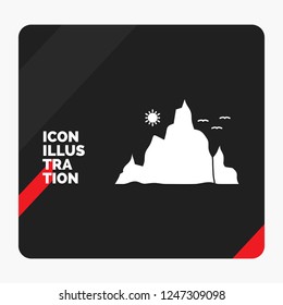 Red and Black Creative presentation Background for mountain, landscape, hill, nature, sun Glyph Icon