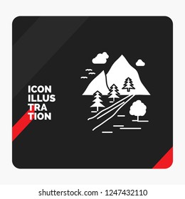 Red and Black Creative presentation Background for rocks, tree, hill, mountain, nature Glyph Icon