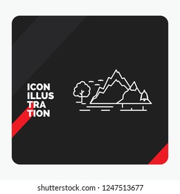 Red and Black Creative presentation Background for hill, landscape, nature, mountain, tree Line Icon