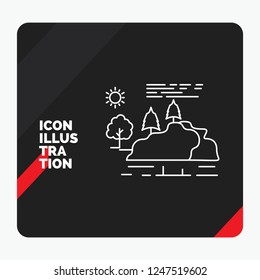 Red and Black Creative presentation Background for hill, landscape, nature, mountain, rain Line Icon