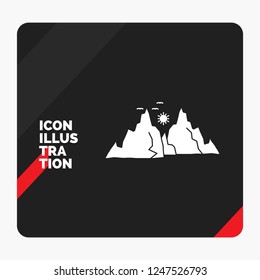 Red and Black Creative presentation Background for mountain, landscape, hill, nature, sun Glyph Icon