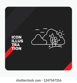 Red and Black Creative presentation Background for mountain, landscape, hill, nature, tree Line Icon