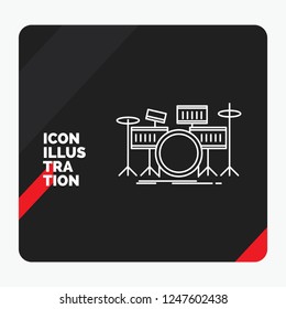 Red and Black Creative presentation Background for drum, drums, instrument, kit, musical Line Icon