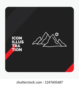 Red and Black Creative presentation Background for mountain, landscape, hill, nature, sun Line Icon