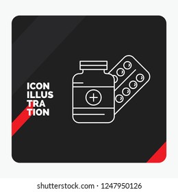 Red and Black Creative presentation Background for medicine, Pill, capsule, drugs, tablet Line Icon