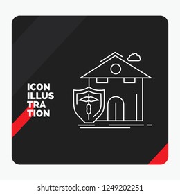 Red and Black Creative presentation Background for insurance, home, house, casualty, protection Line Icon