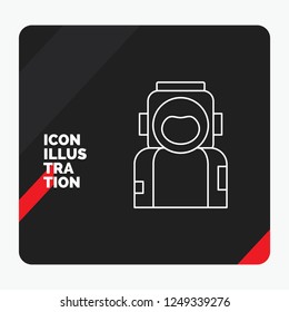 Red and Black Creative presentation Background for astronaut, space, spaceman, helmet, suit Line Icon