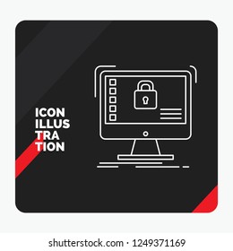 Red and Black Creative presentation Background for secure, protection, safe, system, data Line Icon