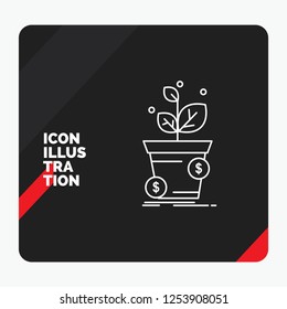 Red and Black Creative presentation Background for dollar, growth, pot, profit, business Line Icon