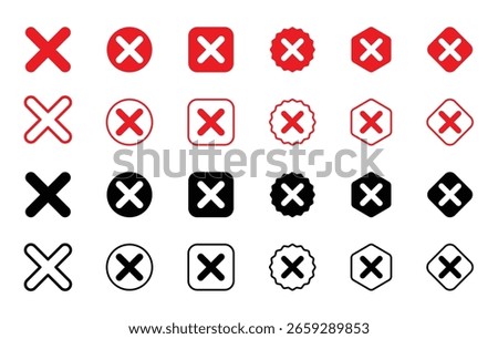 Red and black cross, mark, x, delete, cancel, wrong, error, remove icon set
