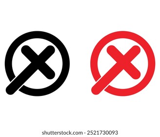 red and black cross x vector icon. no wrong symbol. delete, vote sign. isolated on white bg	
