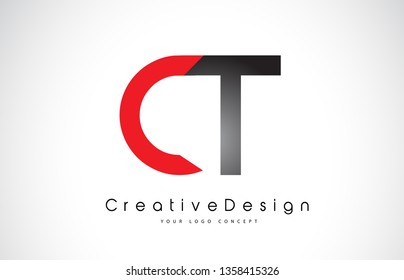 Red and Black CT C T Letter Logo Design in Black Colors. Creative Modern Letters Vector Icon Logo Illustration.