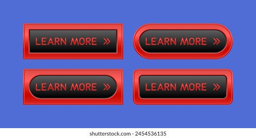 Red and black CTA buttons: Lear more, blue background.