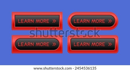 Red and black CTA buttons: Lear more, blue background.