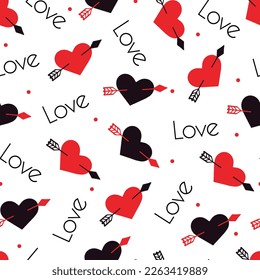 Red Black Cupid Love and Arrow Vector Seamless Pattern can be use for background and apparel design