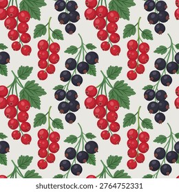Red and Black Currant Berry Pattern Fresh Fruit Botanical Vector Background