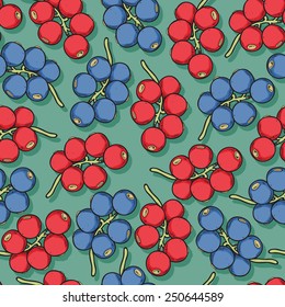 Red and black currant seamless pattern. Ripe berries background. Sketch hand drawn style.