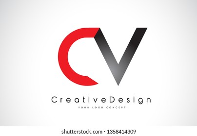 Red and Black CV C V Letter Logo Design in Black Colors. Creative Modern Letters Vector Icon Logo Illustration.
