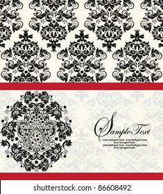 red and black damask card