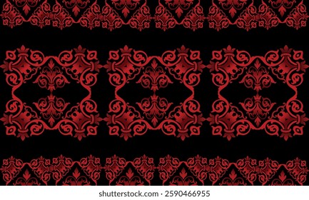 Red and Black damask pattern, classic, elegant, antique, seamless, vector illustration. Can be used as a background for cards, printed materials, textiles, carpet, cloth, wallpaper, wrapping paper.