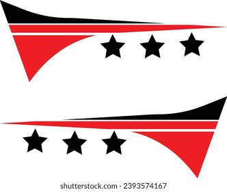 Red and black decals combined with stars. Youthful, dynamic style can be used to stickers for cars, motorbikes, and boats.