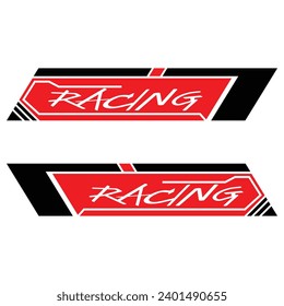 Red, black decals and "Racing" text. Can be used to decorate the sides of cars, racing cars, and sports cars.