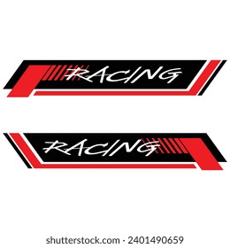 Red, black decals and "Racing" text. Can be used to decorate the sides of cars, racing cars, and sports cars.