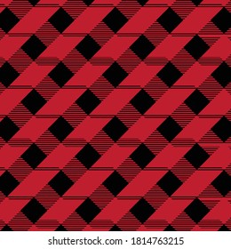 Red and Black diagonal Lumberjack Buffalo Plaid Seamless Pattern