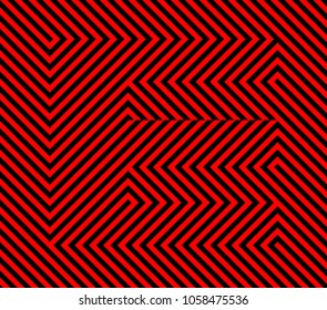 Red and black diagonal stripes revealing letter E in middle