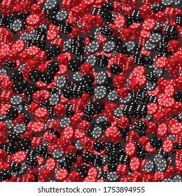 Red Black Dice und Poker Chips Nahtlose Muster, 3D-Illustration