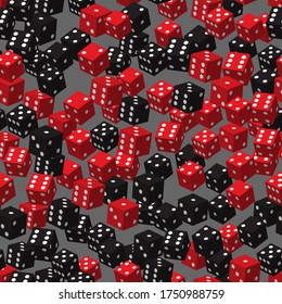 Red Black Dice Seamless Pattern, 3D Illustration
