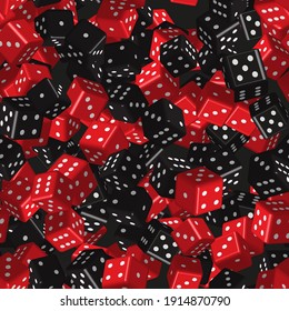 Red and Black Dice Seamless Pattern, 3D Illustration