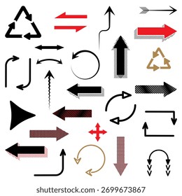 Conjunto de iconos de flecha direccional rojo y negro: Colección moderna de punteros, símbolos y signos de navegación