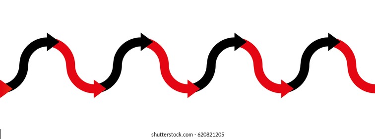 In the red - in the black - up and down arrow wave - business symbol for making profit or having positive income, and having losses or being in debt - seamless extensible.