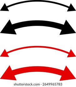 red and black dual sided curve arrow icon set . Two side arrow icons. Semicircular curved. Replaceable design. Double headed curved arrow symbol
