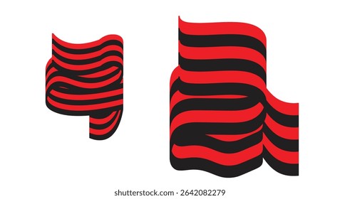 red and black dynamic flowing ribbon Abstract Wavy Red and Black Flag Shapes Vector Design