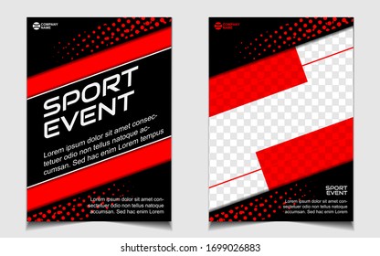 Red And Black Dynamic Shapes Colors Cover A4 Template Background. Vector Layout Design With Sport Style Can Use For Gym Promotion, Poster Tournament, Invitation Cup Event, Banner Championship.