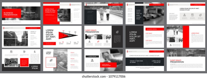 Red and black economics or management concept infographics set. Business design elements for presentation slide templates. Can be used for annual report, advertising, flyer layout and banner design.