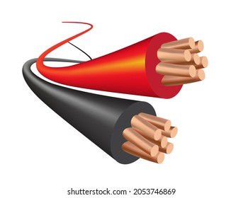 Red and Black Electrical Cable isolated on a white background.