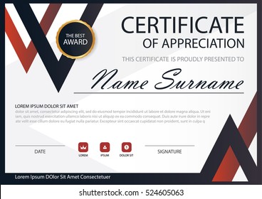 Red Black Elegance horizontal certificate with Vector illustration ,white frame certificate template with clean and modern pattern presentation