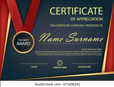 Red black Elegance horizontal certificate with Vector illustration ,white frame certificate template with clean and modern pattern presentation