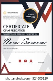 Red black Elegance vertical certificate with Vector illustration ,white frame certificate template with clean and modern pattern presentation