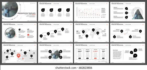 Red and black elements for infographics on a white background. Presentation templates. Use in presentation, flyer and leaflet, corporate report, marketing, advertising, annual report, banner.