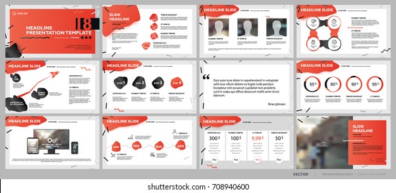 Red and black elements of presentation templates on a white background. Vector infographics. Use in Presentation, flyer and leaflet, corporate report, marketing, advertising, annual report, banner.