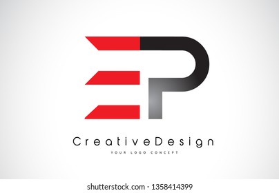 Red and Black EP E P Letter Logo Design in Black Colors. Creative Modern Letters Vector Icon Logo Illustration.