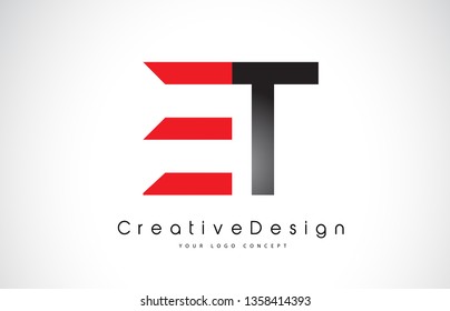 Red and Black ET E T Letter Logo Design in Black Colors. Creative Modern Letters Vector Icon Logo Illustration.