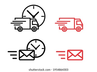 Icono de envío de correo rápido rojo y negro y transporte