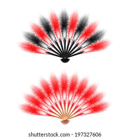 Red and black  feathers fan isolated on white background, vector illustration