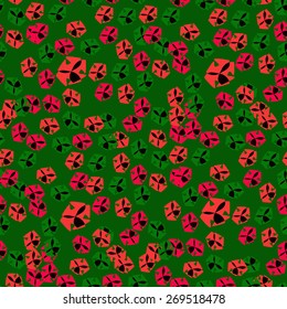Red black figures on a green background. Seamless.